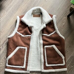 Wrangler Brown and Cream Shearling Vest